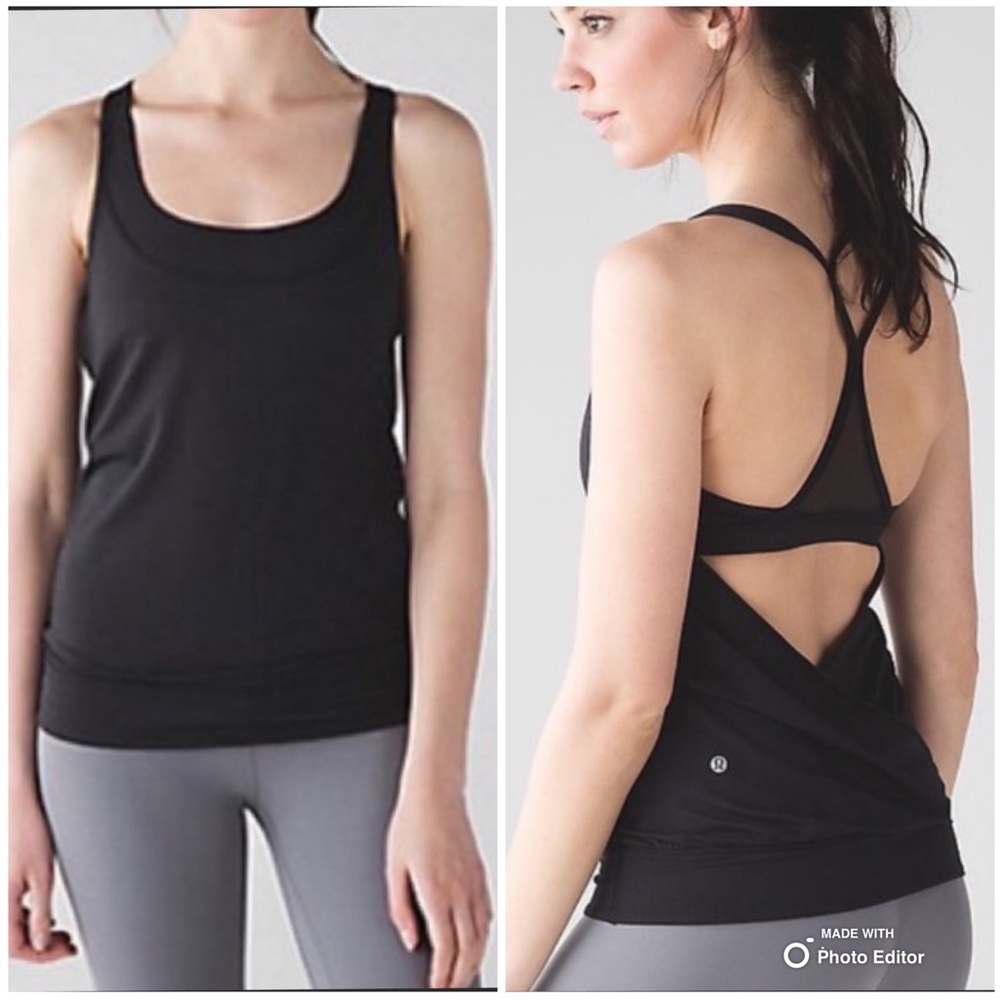 Lululemon Minimalist Tank W/Racerback Sport Bra Open Back Drape Black Size Dot 6